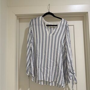 Michael Kors Navy and White Striped V-Neck Blouse